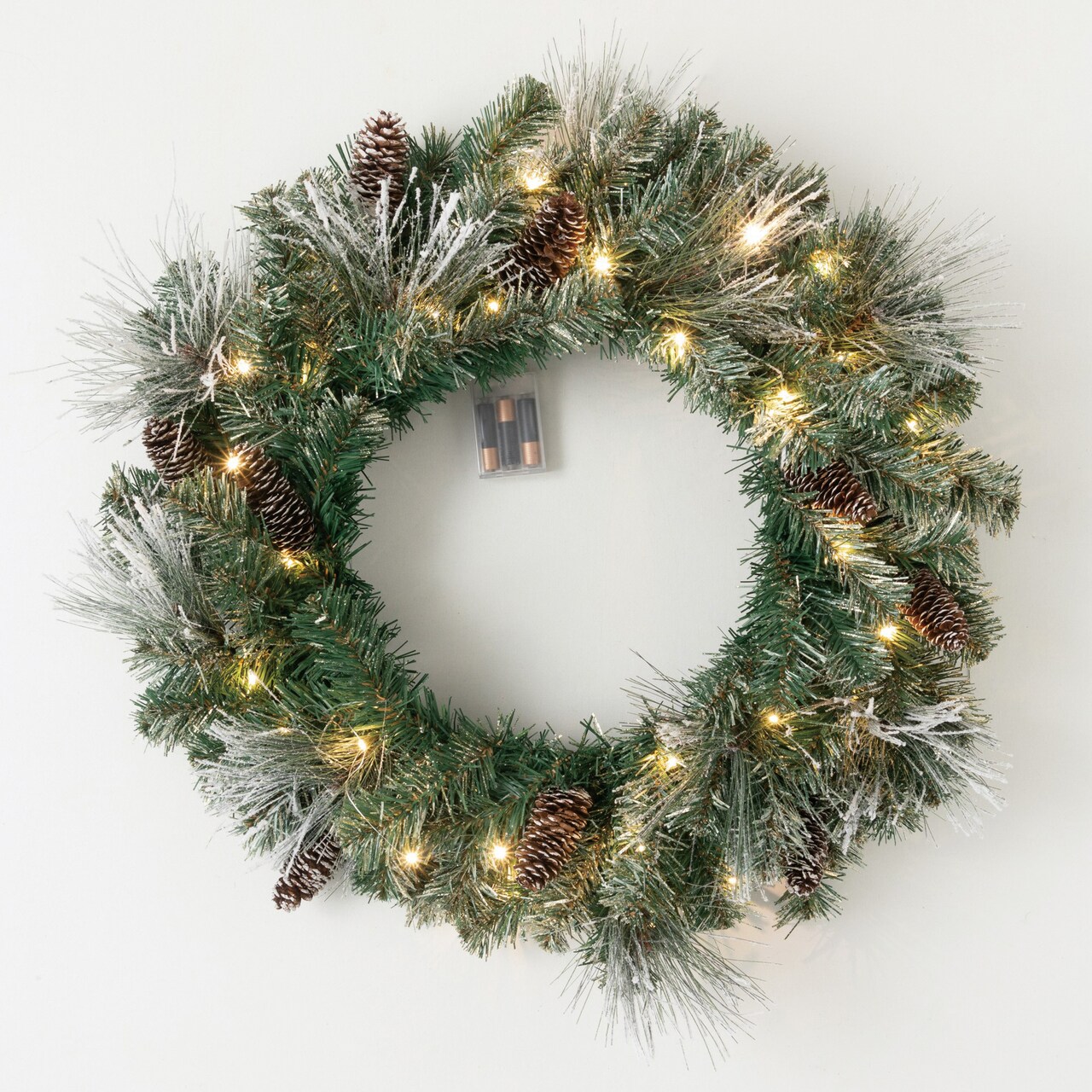 Sullivan's Christmas LED Pine Cones Wreath, Green Faux Floral Decor for Crafting, Weddings, Home and Holiday Decoration, 6 Inch